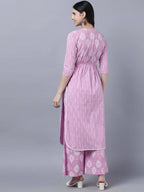 Myshka Stylish Pink 3/4 Sleeve Women's Kurta Palazzo Set | Grocsy
