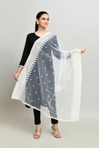 Joban Fashion White Cotton Embroidery Work Pakistani Karanchi Dupatta | Grocsy