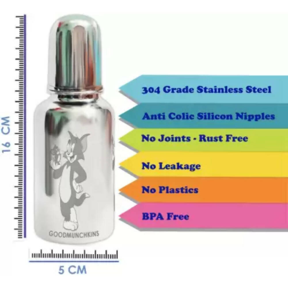 Goodmunchkins Stainless Steel Feeding Bottle 304 Grade Steel, Jointless, BPA Free, Rustfree Bottle For Kids 220ml | Grocsy