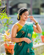 DEIANA'S Beautiful Designer Golden zari Soft Lichi Silk Saree - Rama | Grocsy