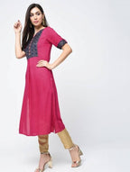 Aniyah Rayon Block Printed Straight Kurta In Magenta Color (AN-113K) | Grocsy