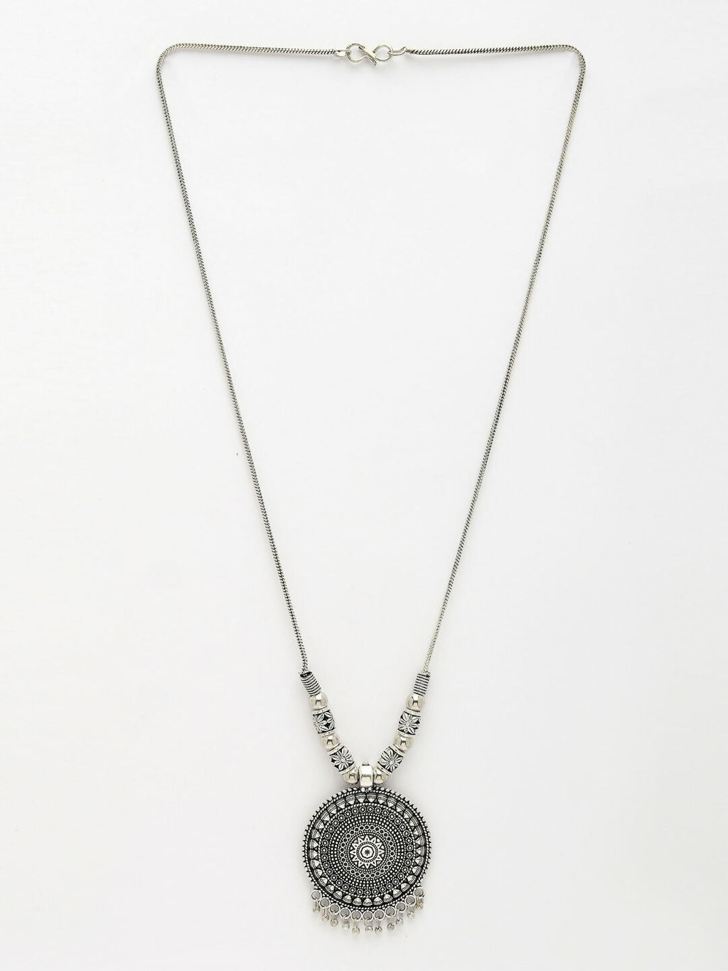 NVR Women's Silver-Toned Circular Shape Pendant with Chain | Grocsy