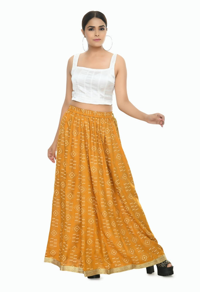 Mominos Fashion Moeza Cotton Mustard Color Printed Lehenga (Lancha) | Grocsy