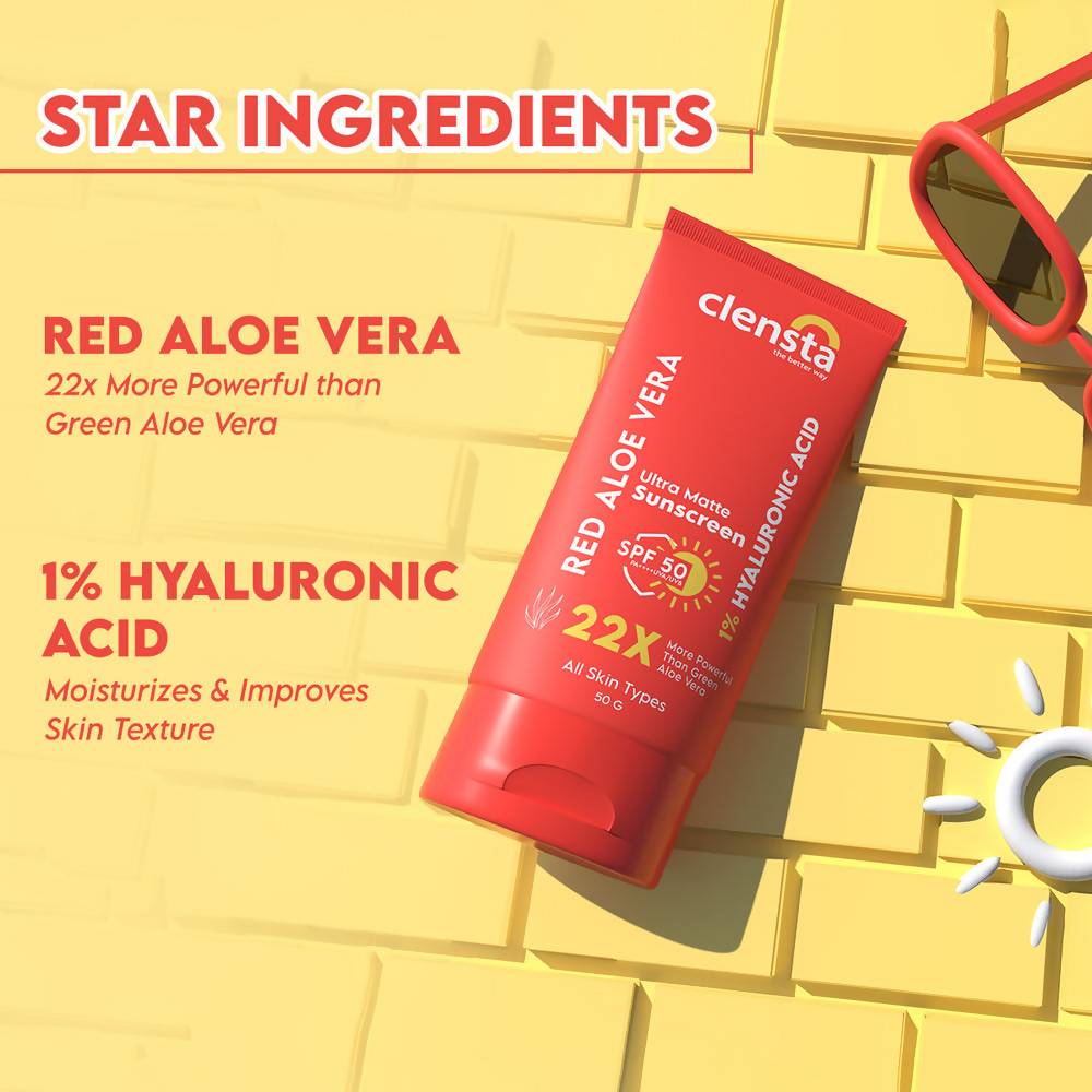 Clensta Red Aloe Vera Ultra Matte Sunscreen SPF 50 | Grocsy