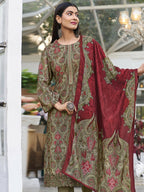 Jyoti Fashion Women's Green Velvet Digital Print with Resham Thread work Kurta with Trouser & Dupatta | Grocsy