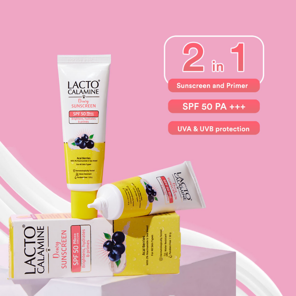Lacto Calamine Dewy Sunscreen+Primer SPF 50 PFA +++ UVA & UVB Protection | Grocsy