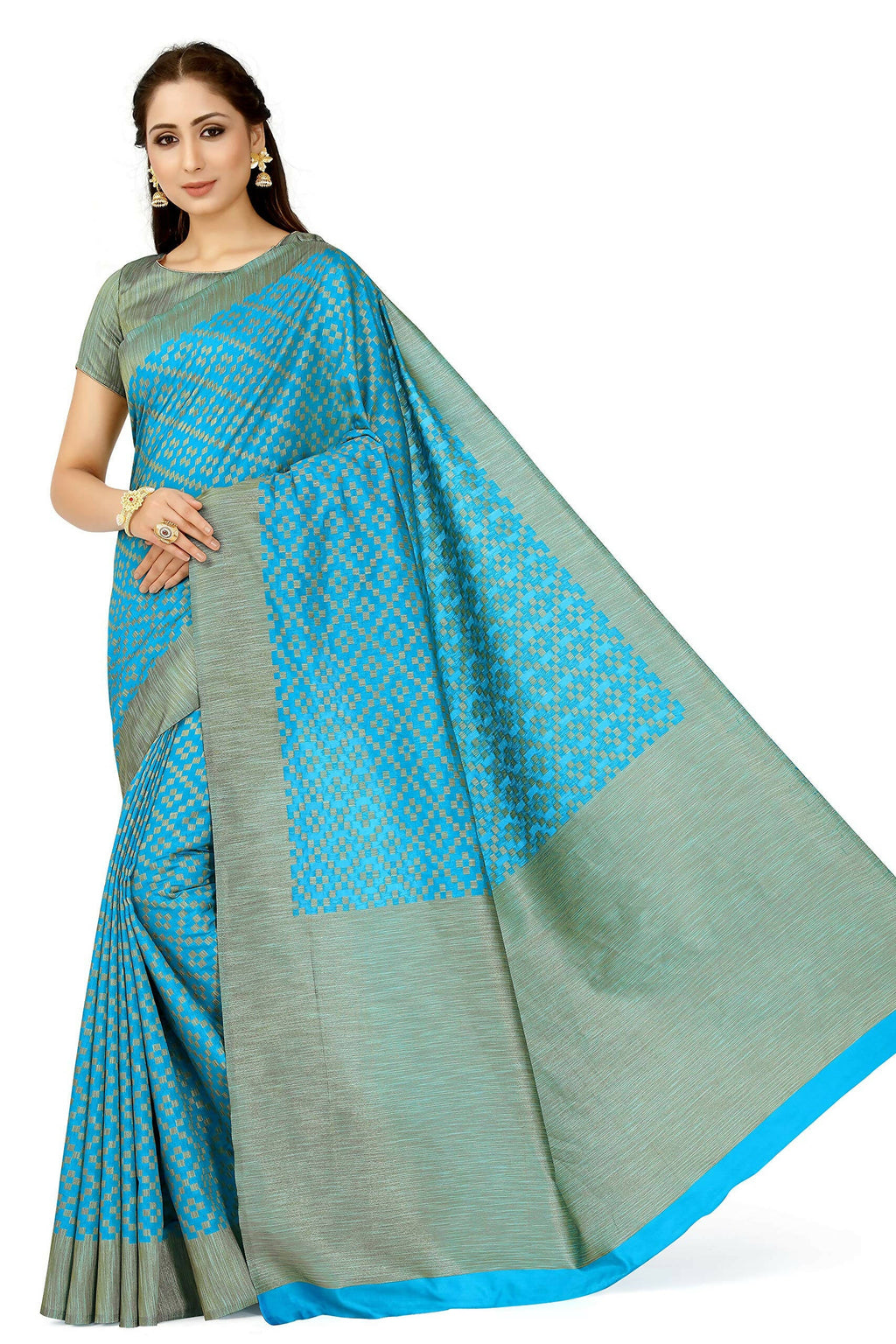 Mimosa Women's Patola Art Silk Turquoise Blue Saree | Grocsy