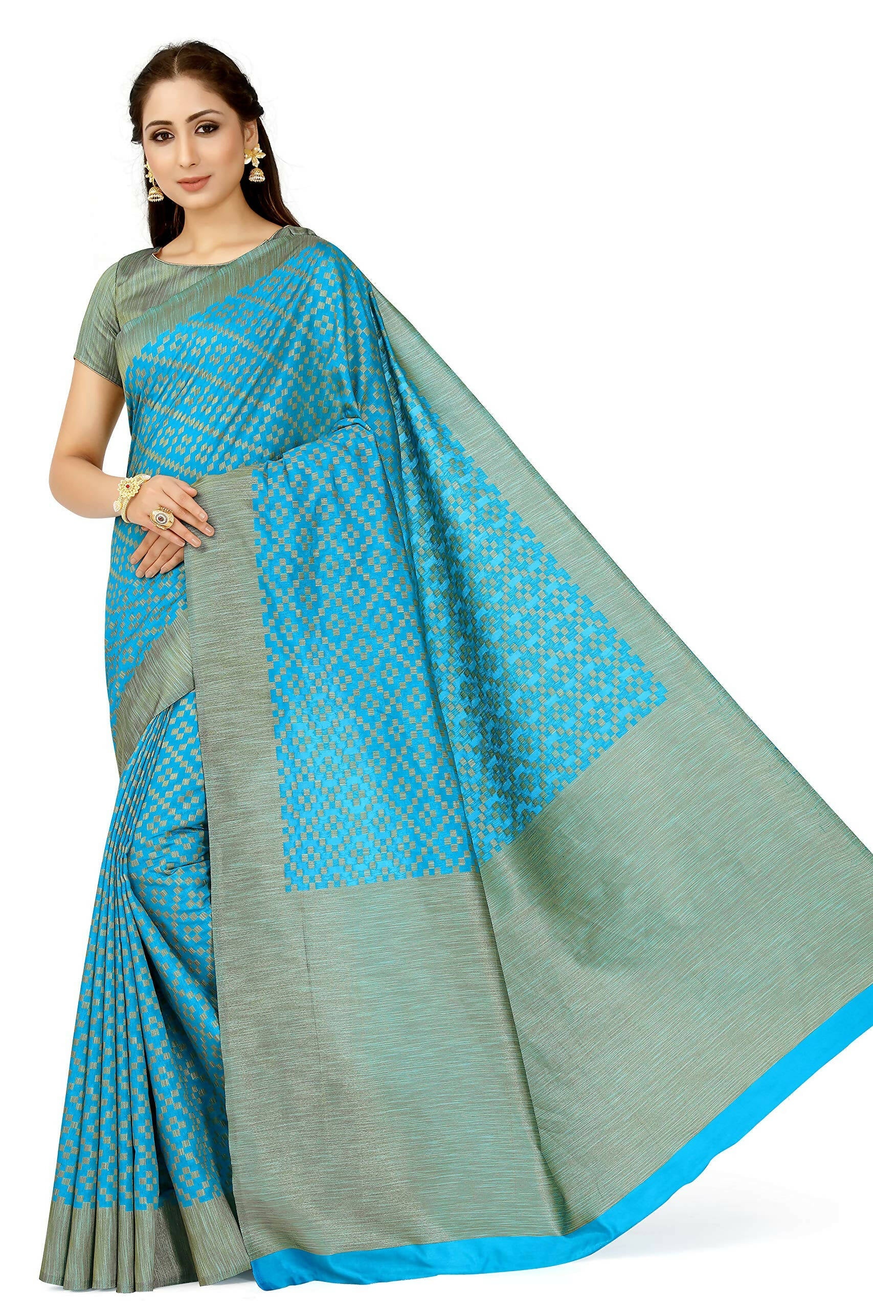 Mimosa Women's Patola Art Silk Turquoise Blue Saree | Grocsy