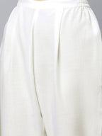 Ahalyaa Women's Off white Pure Cotton Printed Asymmetric Kurta Palazzo Set | Grocsy