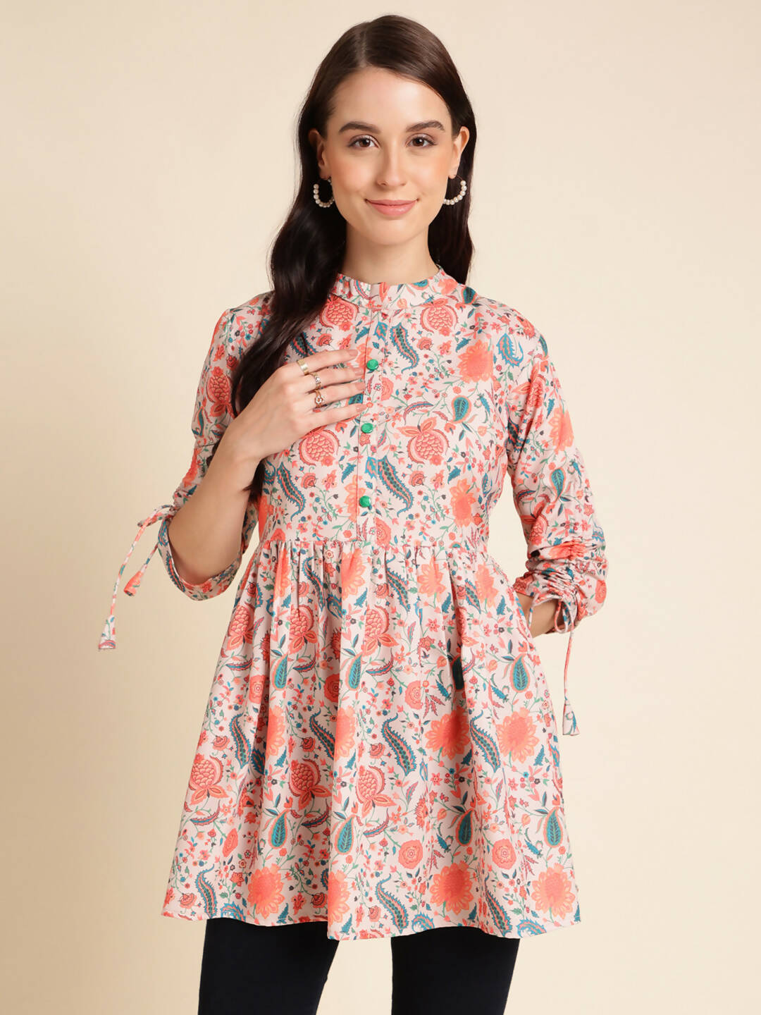 Orange Poly Rayon Digital Printed A-line Top - Tarini | Grocsy