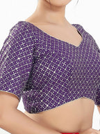 Joban Fashion Brinjal Silk Padded Blouse With Sweetheart Neck Elbow Sleeves | Grocsy