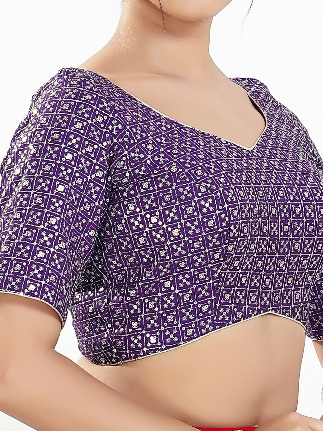 Joban Fashion Brinjal Silk Padded Blouse With Sweetheart Neck Elbow Sleeves | Grocsy