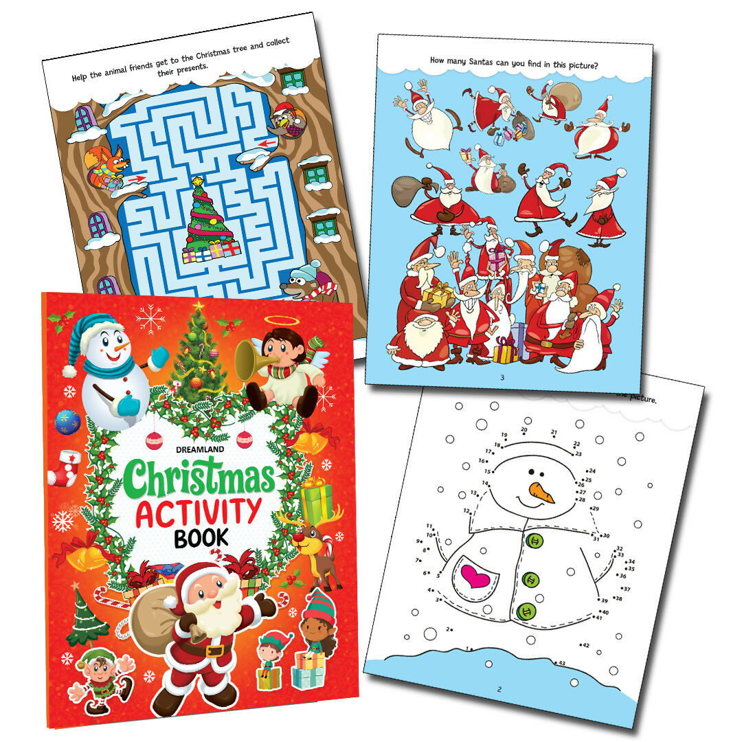 Dreamland Publications Christmas Activity Book for Kids – Fun Puzzles, Coloring, Mazes & More | Ages 4–8 | Grocsy