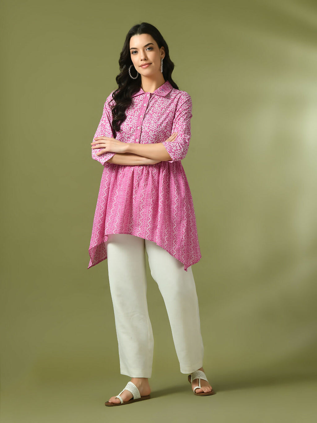 Myshka Women's Pink Embellished Cotton Gathered Party Empire Top | Grocsy