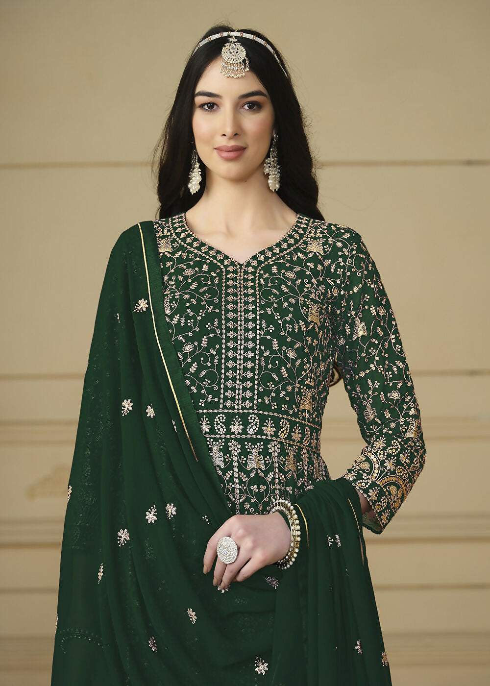 Bottle Green Embroidered Trendy Style Anarkali Suit - Emponline | Grocsy