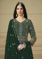 Bottle Green Embroidered Trendy Style Anarkali Suit - Emponline | Grocsy