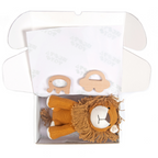 Nesta Toys Newborn Gift Set - Lion Plush Toy, Wooden Elephant & Car Teether | Grocsy