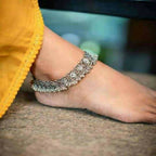 Mominos Fashion Traditional Wear Oxidised Silver Plated Anklets | Grocsy