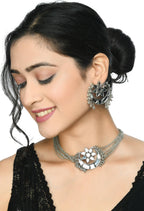 Mominos Fashion Johar Kamal Silver-Plated Brass Finish Mirror Work Choker For Women | Grocsy