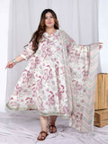 Miravan Women's Plus Size Light Pink Floral Printed and Anarkali Kurta with Dupatta | Grocsy