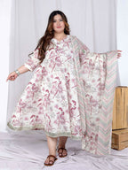 Miravan Women's Plus Size Light Pink Floral Printed and Anarkali Kurta with Dupatta | Grocsy