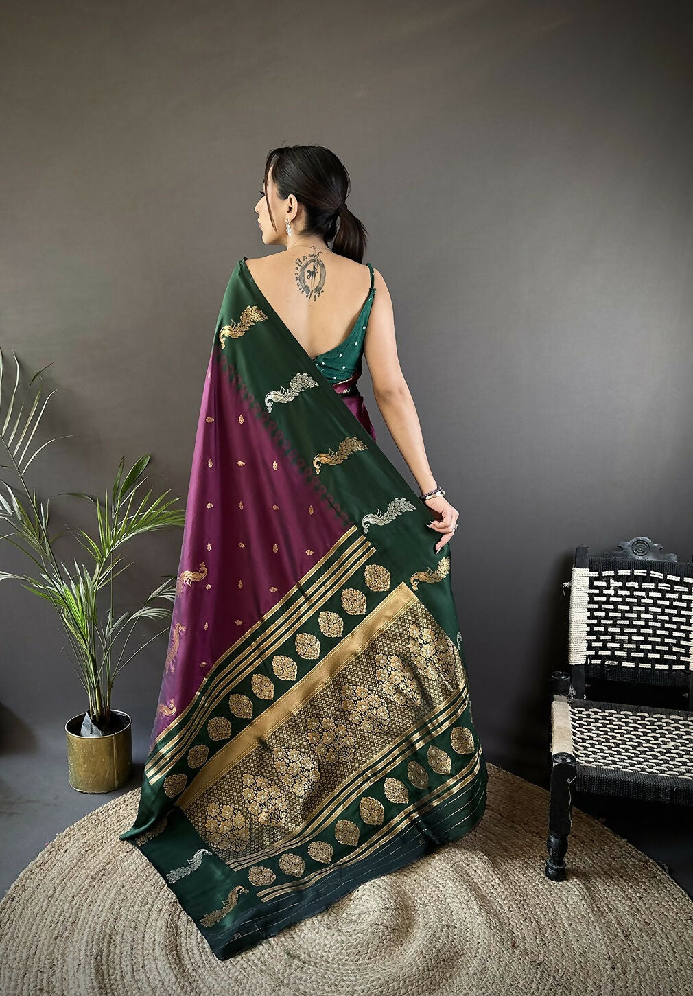 Joban Fashion Green Peacock,Butti Banarasi Silk Sarees | Grocsy