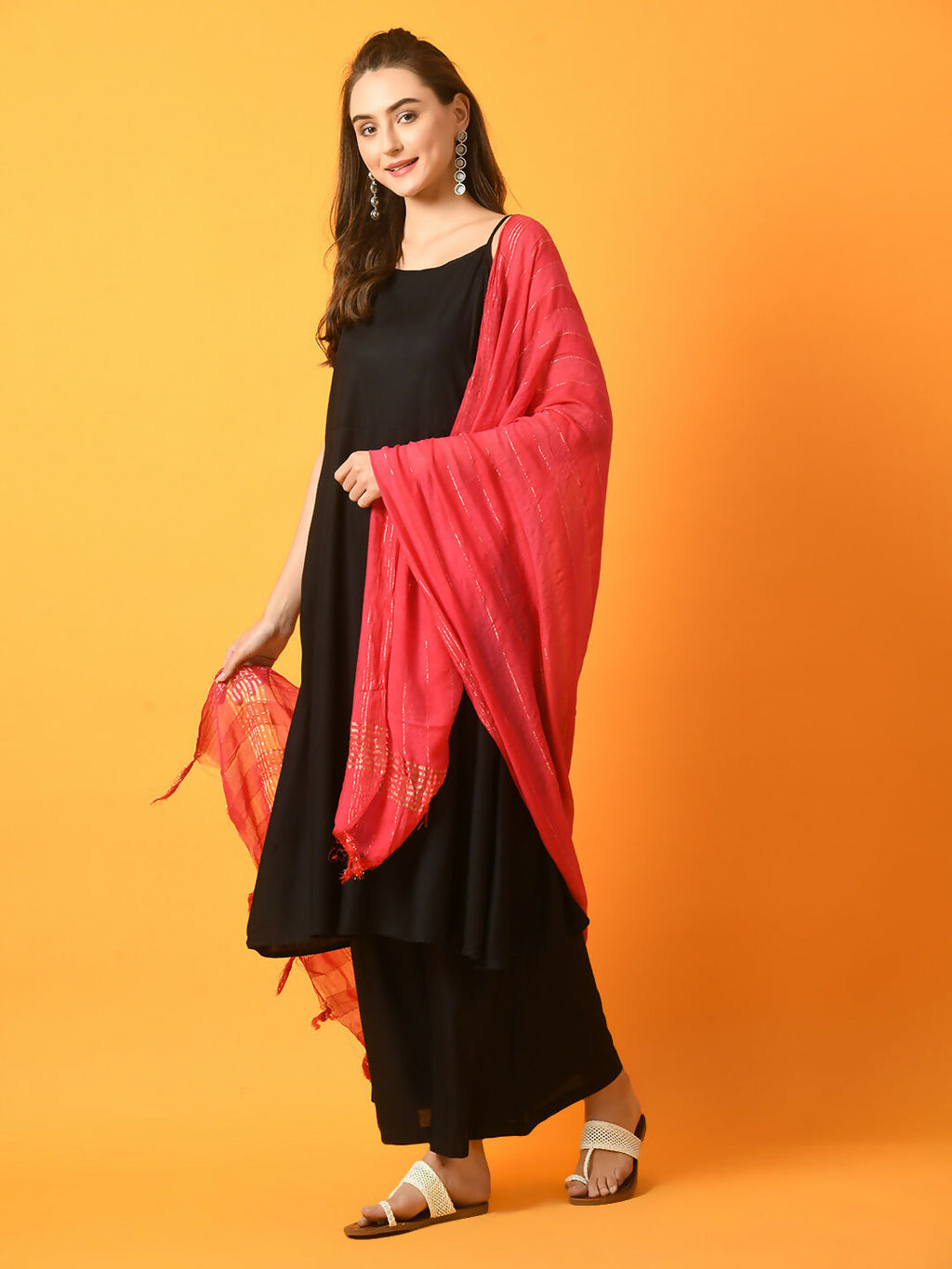 Myshka Women's Black Solid Anarkali Party Kurta Set With Dupatta | Grocsy