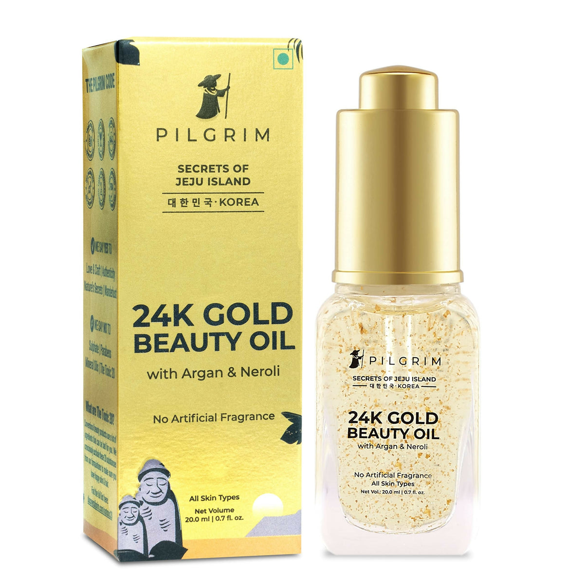 Pilgrim 24K Gold Beauty Oil For Glowing Skin, Deep Nourishing, Anti Aging, Make Up Primer | Grocsy