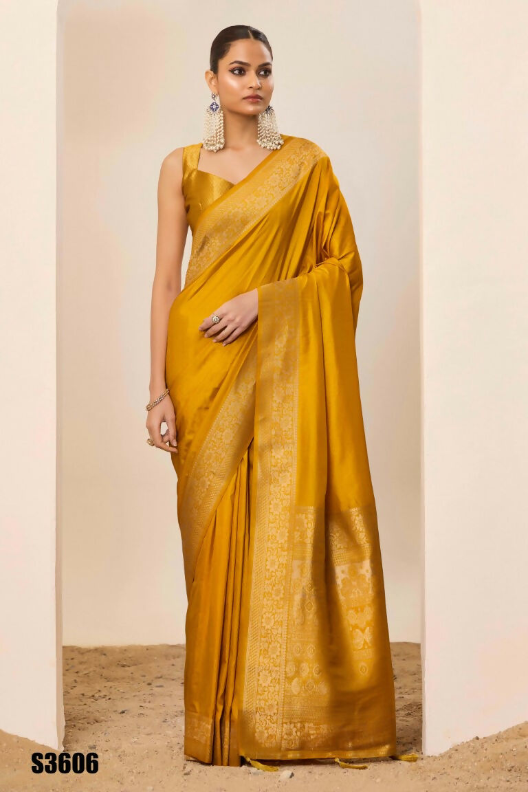 Yellow Dolla Silk Wevon Galla Designer Saree - Zeel | Grocsy