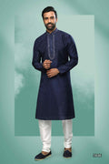 Raivat Ethnic Art Silk Mirror Embroidery Work Kurta Pajama In Blue Colour | Grocsy
