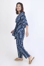 Breathables Women’S Loungewear Kaftan Cotton Blue Abstract Print Co-Ord Set | Grocsy