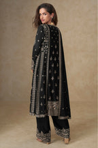Anaita Black Chinon Silk Stitched Suit with Embroidery & Sequence Work | Grocsy