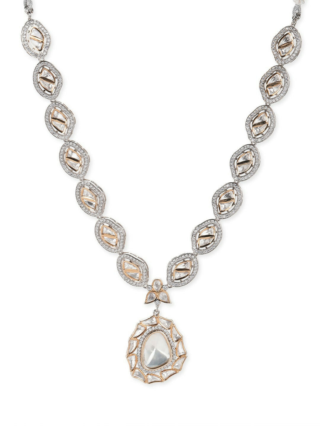 Silver Tone Kundan and Diamond Neckpiece- Ruby Raang | Grocsy