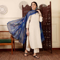 The52 Women's Gorgeous Solid Chanderi Silk Fabric Straight Kurta Pant and Dupatta Set | Grocsy