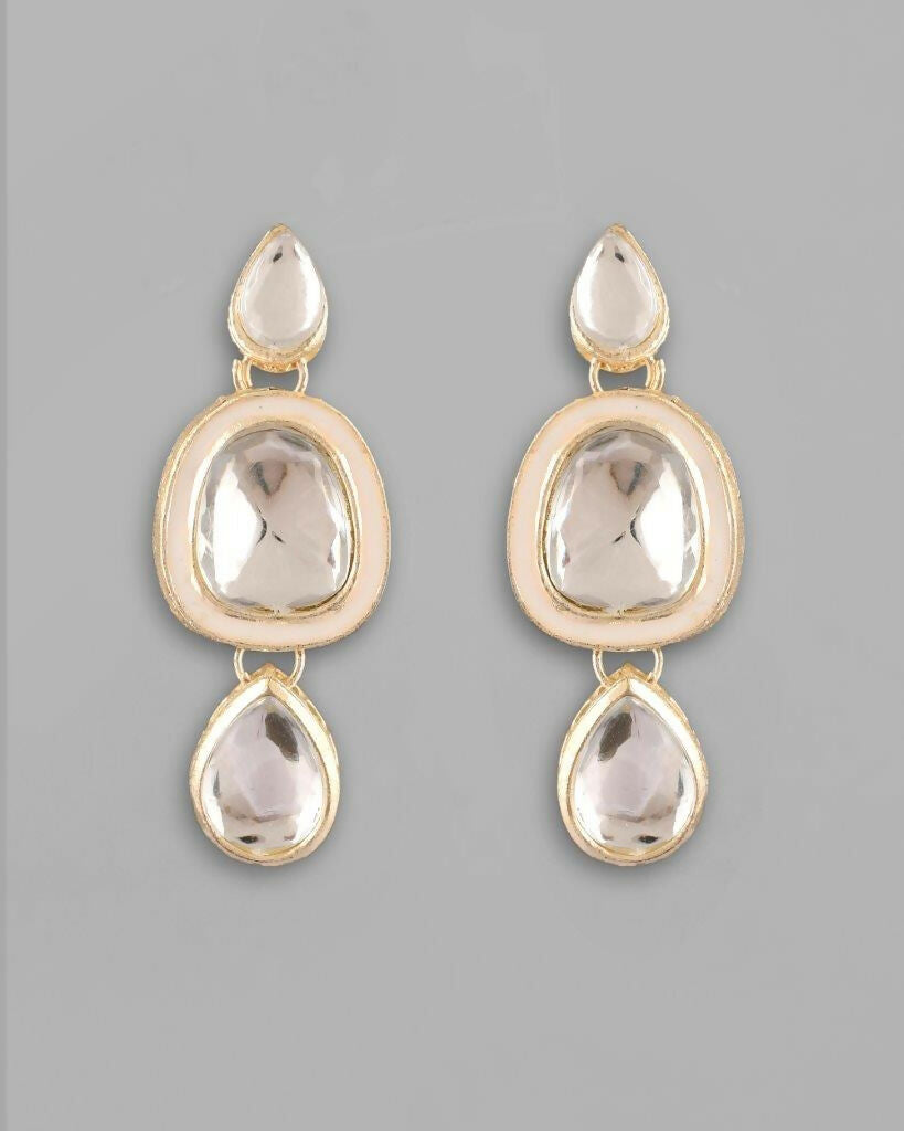 VOJ Kundan Studded Silver Plated White Color Jewellery Set with MaangTikka | Grocsy