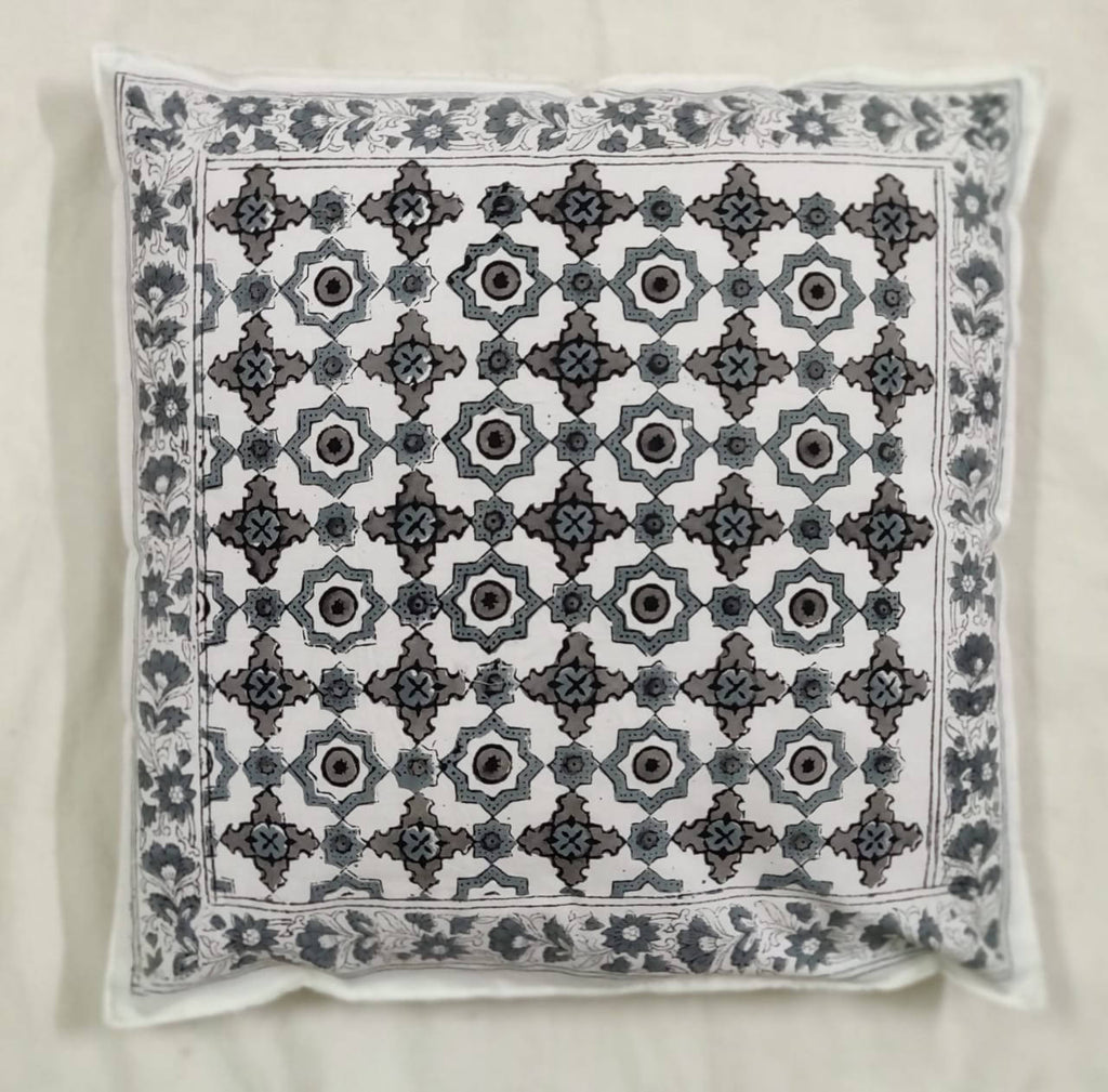 The Decor Nook Grey Jaal Print With Grey Border Cushion Cover | Grocsy