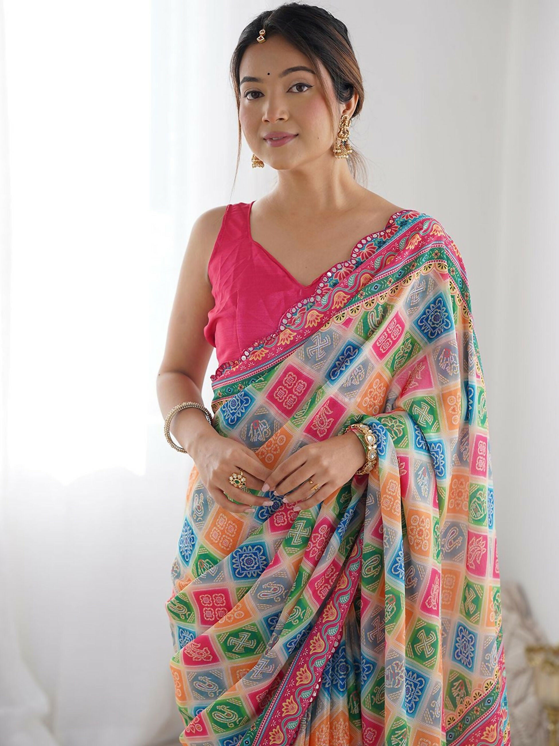 Designer Partywear Georgette Muiti Fancy Saree-Durga | Grocsy