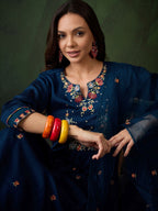 Sangria Floral Embroidered A-Line Kurta & Trousers With Dupatta | Grocsy
