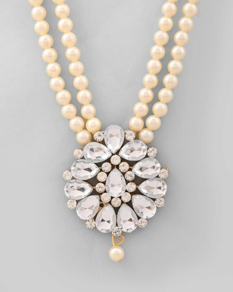 VOJ Gold-Polished Kundan Studded Pearl Long Necklace And Earrings Set | Grocsy