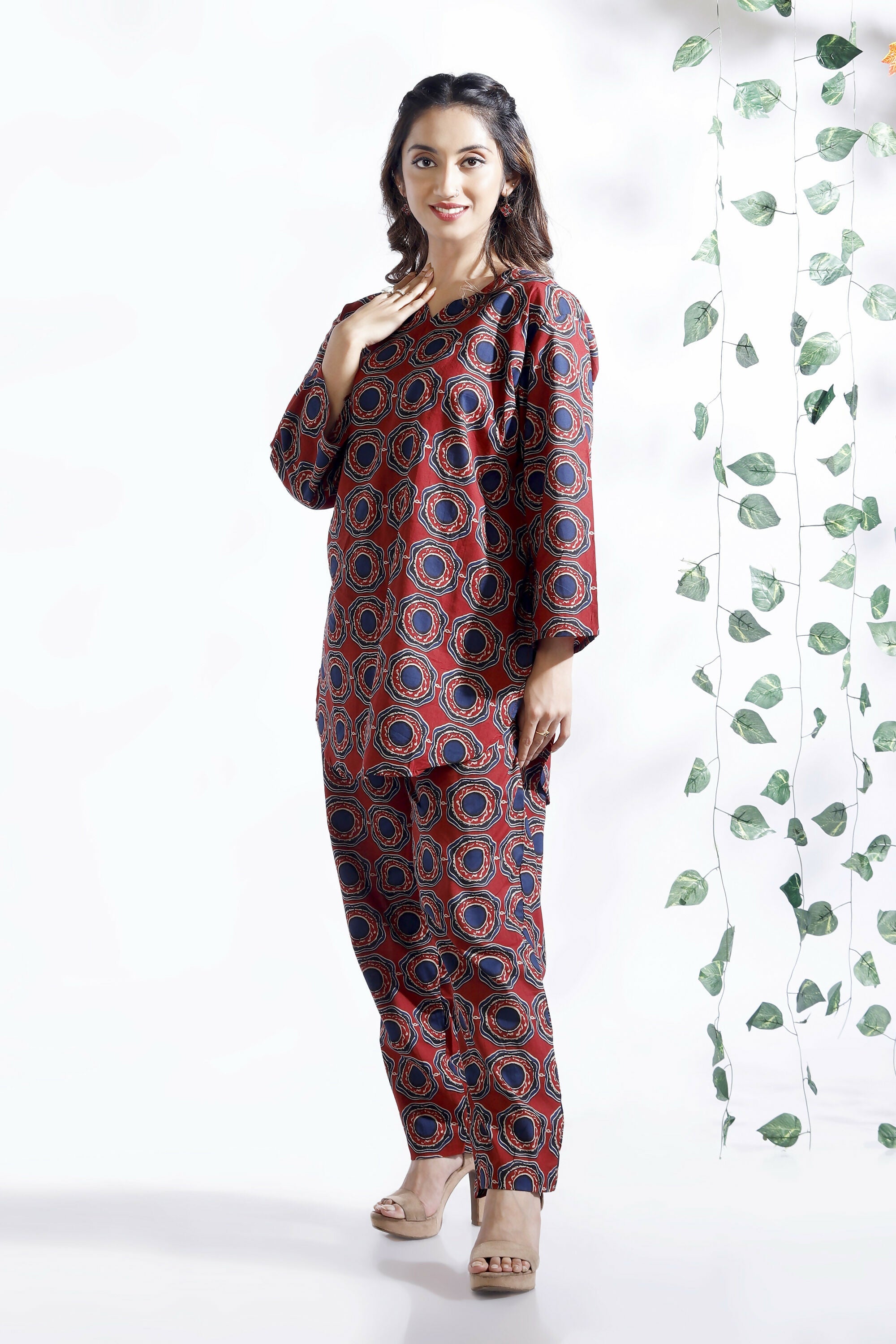 Breathables Abstract Cotton Co-Ord Set – Red | Grocsy