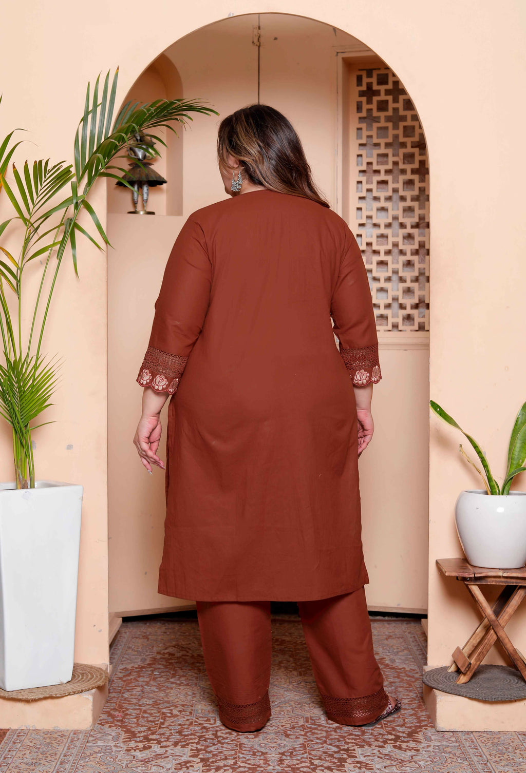 Miravan Womens Plus Size Embroidered Cotton Kurta with palazzo & Dupatta Set | Grocsy