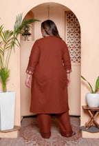 Miravan Womens Plus Size Embroidered Cotton Kurta with palazzo & Dupatta Set | Grocsy