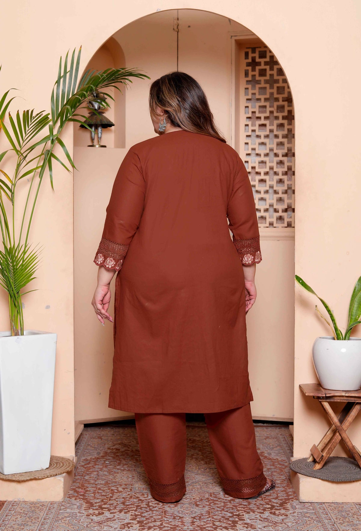 Miravan Womens Plus Size Embroidered Cotton Kurta with palazzo & Dupatta Set | Grocsy