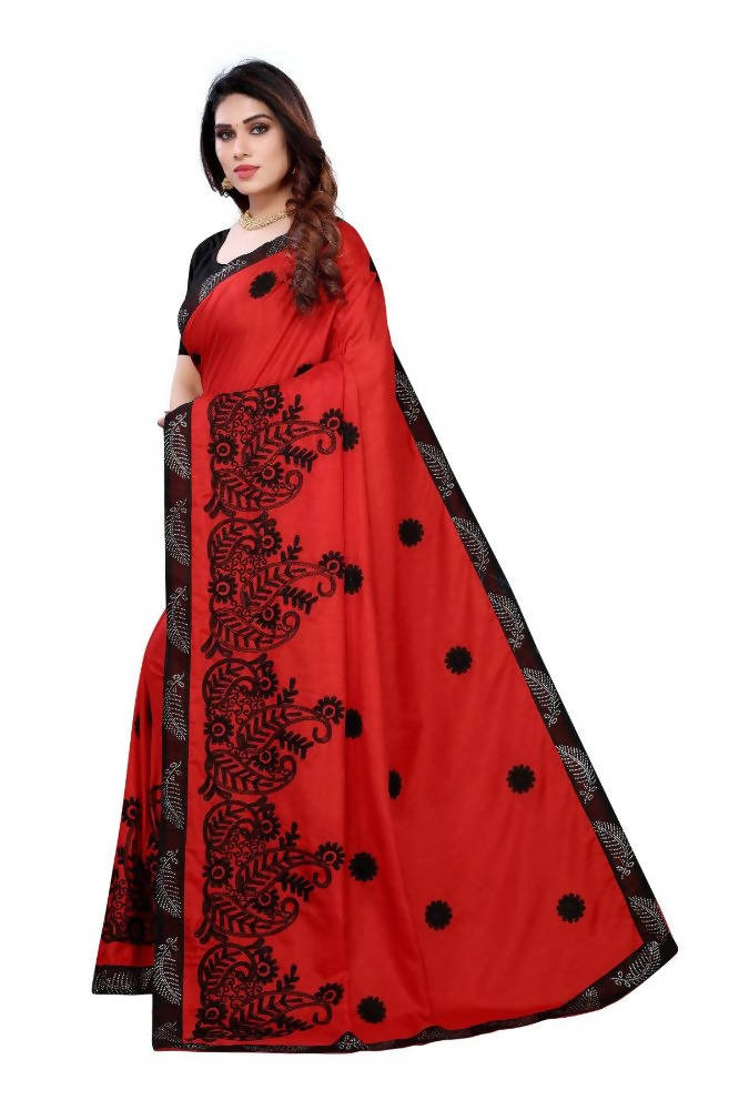 Vamika Red Dola Silk Embroidery Saree | Grocsy
