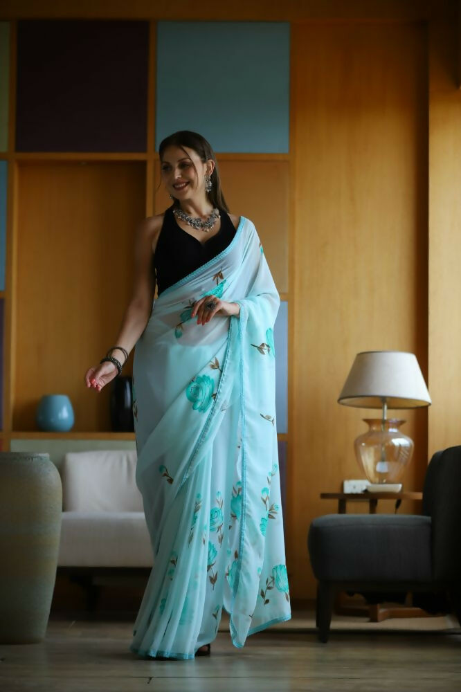 Vamsee Laxmi Blue Georgette Saree | Grocsy