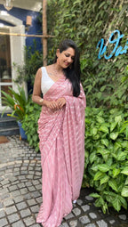 Pink Poly Chiffon Ethnic Motifs Saree with Unstitched Blouse - A2M | Grocsy