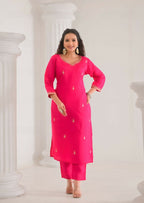 Ethnic Festive Wear Viscose Chanderi Pink Stitched Suit With Dupatta - Tanisha | Grocsy
