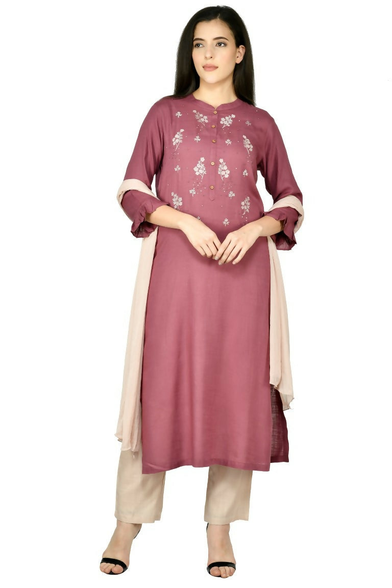 Joban Fashion Wine Cotton Rayon Kurta Set | Grocsy