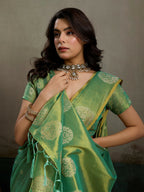 Shree Shyam Fashion Green Tissue Silk Saree | Grocsy