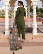 Jyoti Fashion Women's Mehendi Cotton Silk Hand Work with Floral Printed Kurta Set | Grocsy